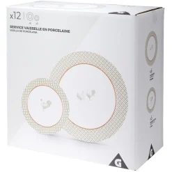 Service à vaisselle design campagne poule 12 pièces gris blanc rouge|Gifi New