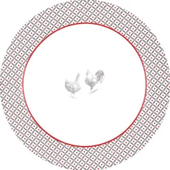 Service à vaisselle design campagne poule 12 pièces gris blanc rouge|Gifi New