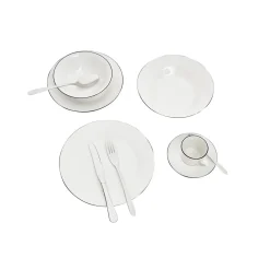 Service à vaisselle porcelaine blanc liseré noir 36 pièces|Gifi Outlet