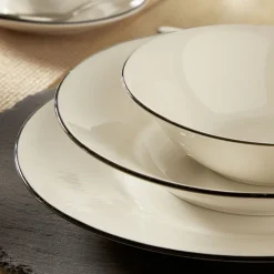 Service à vaisselle porcelaine blanc liseré noir 36 pièces|Gifi Outlet