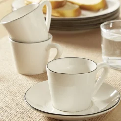 Service à vaisselle porcelaine blanc liseré noir 36 pièces|Gifi Outlet