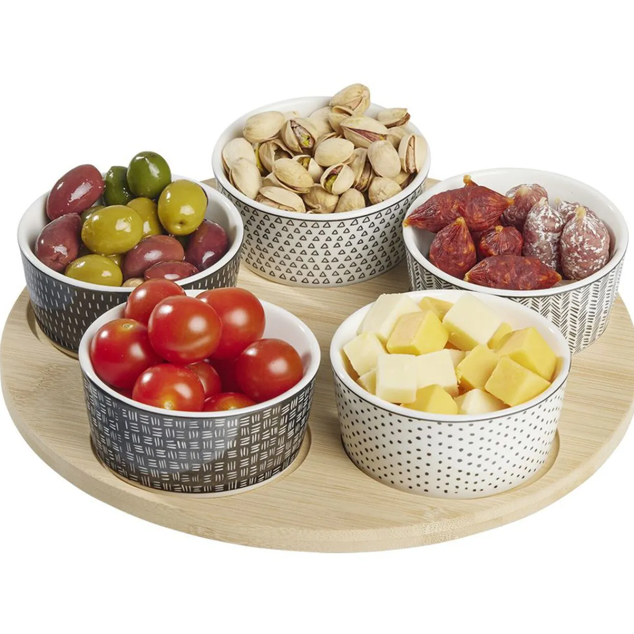 Service apéritif 5 coupelles avec plateau en bambou|Gifi Hot