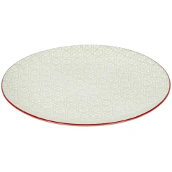 Service en porcelaine 18 pièces motif graphique beige et rouge|Gifi Outlet