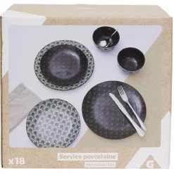 Sale Service en porcelaine motif noir et blanc 18 pièces Vaisselle Et Accessoires De Table