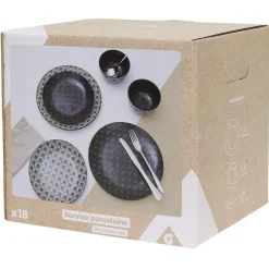 Sale Service en porcelaine motif noir et blanc 18 pièces Vaisselle Et Accessoires De Table