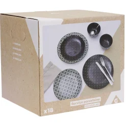 Sale Service en porcelaine motif noir et blanc 18 pièces Vaisselle Et Accessoires De Table