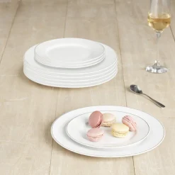 Service vaisselle 12 pièces blanc décor filet doré Vaisselle Et Accessoires De Table