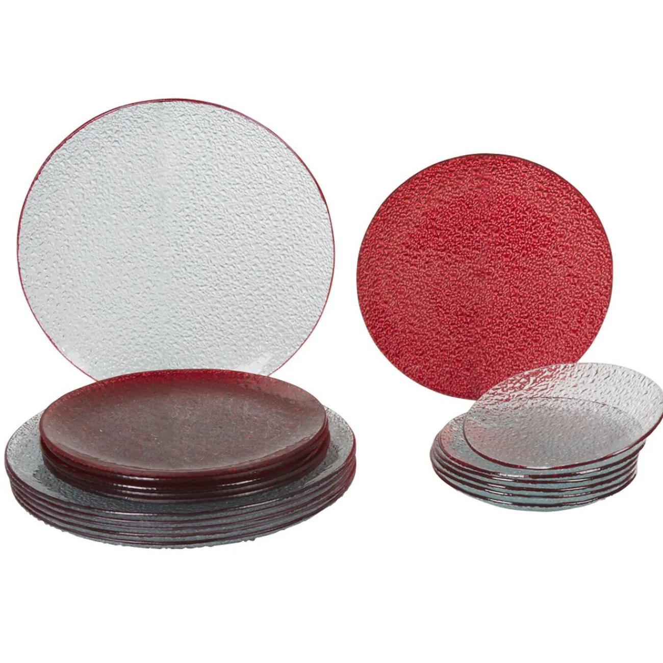 Service vaisselle rond en verre rouge transparent 18 pièces|Gifi