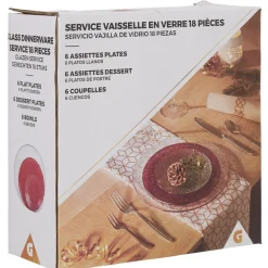 Service vaisselle rond en verre rouge transparent 18 pièces|Gifi
