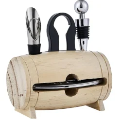 Set 4 accessoires à vin dans tonneau en bois|Gifi Best