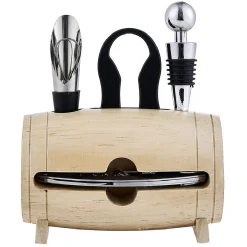 Set 4 accessoires à vin dans tonneau en bois|Gifi Best