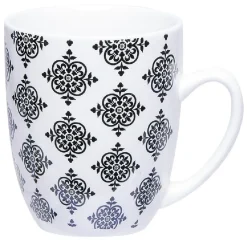 Online Set 4 mugs décor arabesque noir et blanc et support en bambou Vaisselle Et Accessoires De Table
