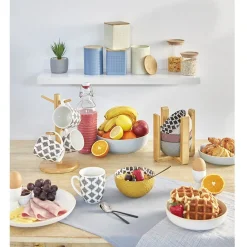 Online Set 4 mugs décor arabesque noir et blanc et support en bambou Vaisselle Et Accessoires De Table