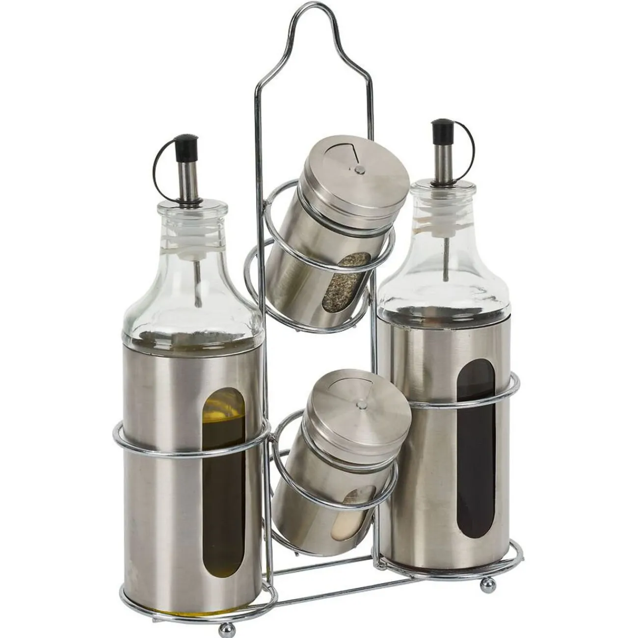 Set assaisonnement 4-en-1 en verre et fer gris|Gifi Online