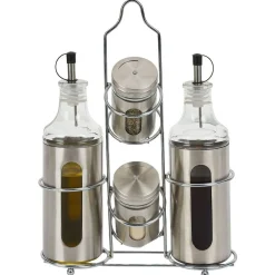 Set assaisonnement 4-en-1 en verre et fer gris|Gifi Online