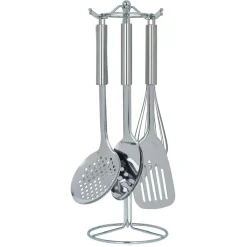 Set de 6 ustensiles de cuisine avec support inox gris Ø16xH40,5cm Préparation Culinaire