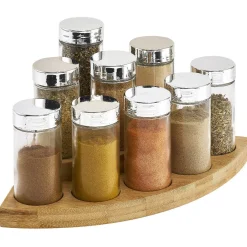Sale Support à épices d'angle bambou 9 pots en verre Vaisselle Et Accessoires De Table