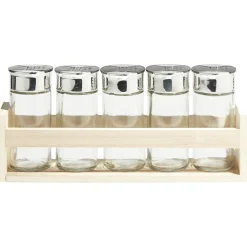 Outlet Support à épices en bois avec pot en verre x5 Préparation Culinaire