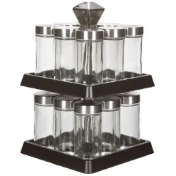 Best Support à épices noir 16 bocaux en verre et inox 2 étages Rangement De Cuisine