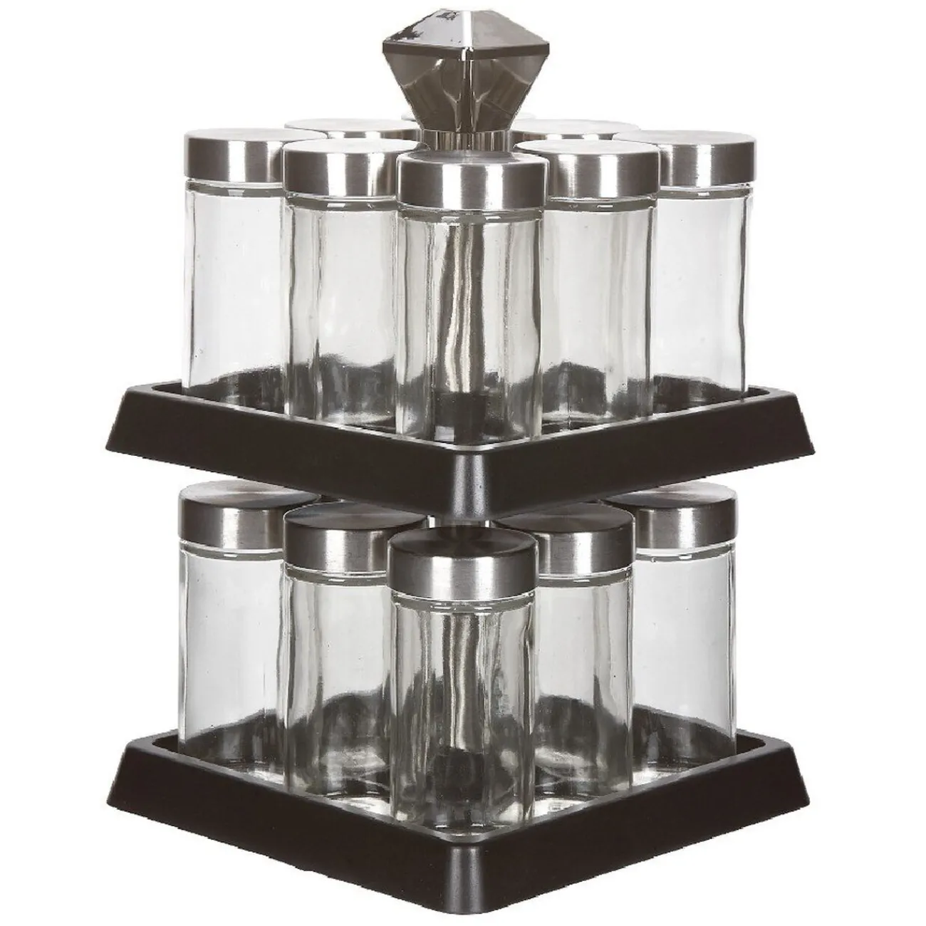 Best Support à épices noir 16 bocaux en verre et inox 2 étages Rangement De Cuisine