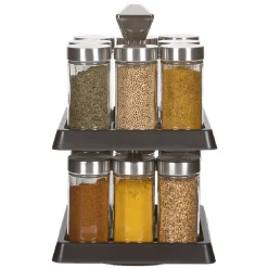 Best Support à épices noir 16 bocaux en verre et inox 2 étages Rangement De Cuisine