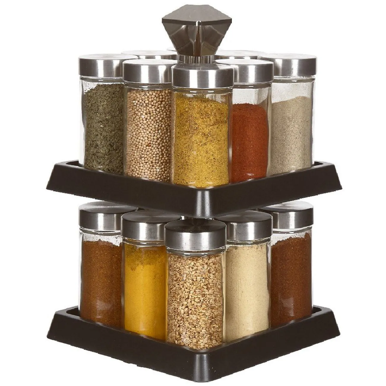 Best Support à épices noir 16 bocaux en verre et inox 2 étages Rangement De Cuisine