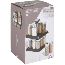 Best Support à épices noir 16 bocaux en verre et inox 2 étages Rangement De Cuisine
