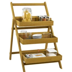 Étagere Paulownia design escabeau en bois 3 niveaux Rangement De Cuisine