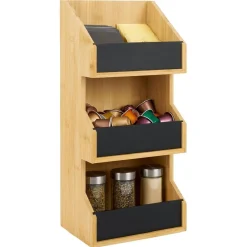 Hot Étagère 3 niveaux bambou naturel 40x18xH13cm Rangement De Cuisine