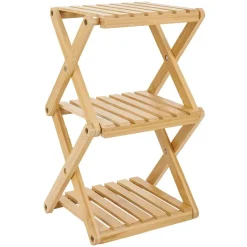 Hot Étagère 3 niveaux pliable bambou naturel 22,1xH35,5x18,3cm Rangement De Cuisine