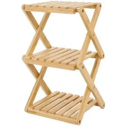 Hot Étagère 3 niveaux pliable bambou naturel 22,1xH35,5x18,3cm Rangement De Cuisine
