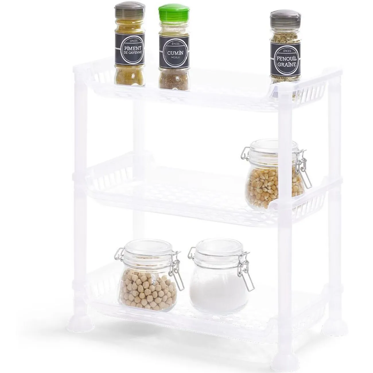 Clearance Étagère à poser 3 niveaux plastique transparent 32,5x18xH.33,5cm Rangement De Cuisine