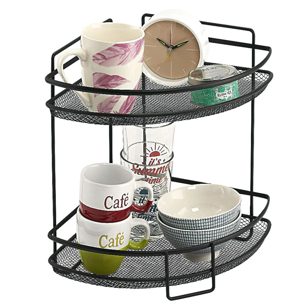 Hot Étagère d'angle vintage métal noir 2 niveaux Rangement De Cuisine