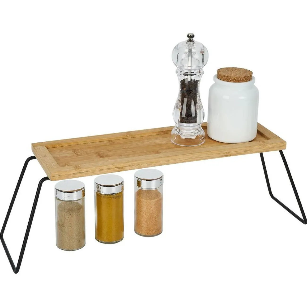 Best Étagère de rangement en bambou et pieds en métal noir 36x12xH15cm Rangement De Cuisine