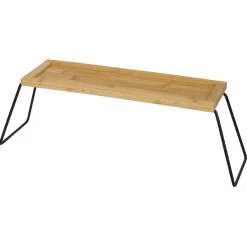 Best Étagère de rangement en bambou et pieds en métal noir 36x12xH15cm Rangement De Cuisine