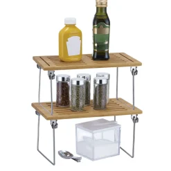 New Étagère superposable bambou et métal Rangement De Cuisine