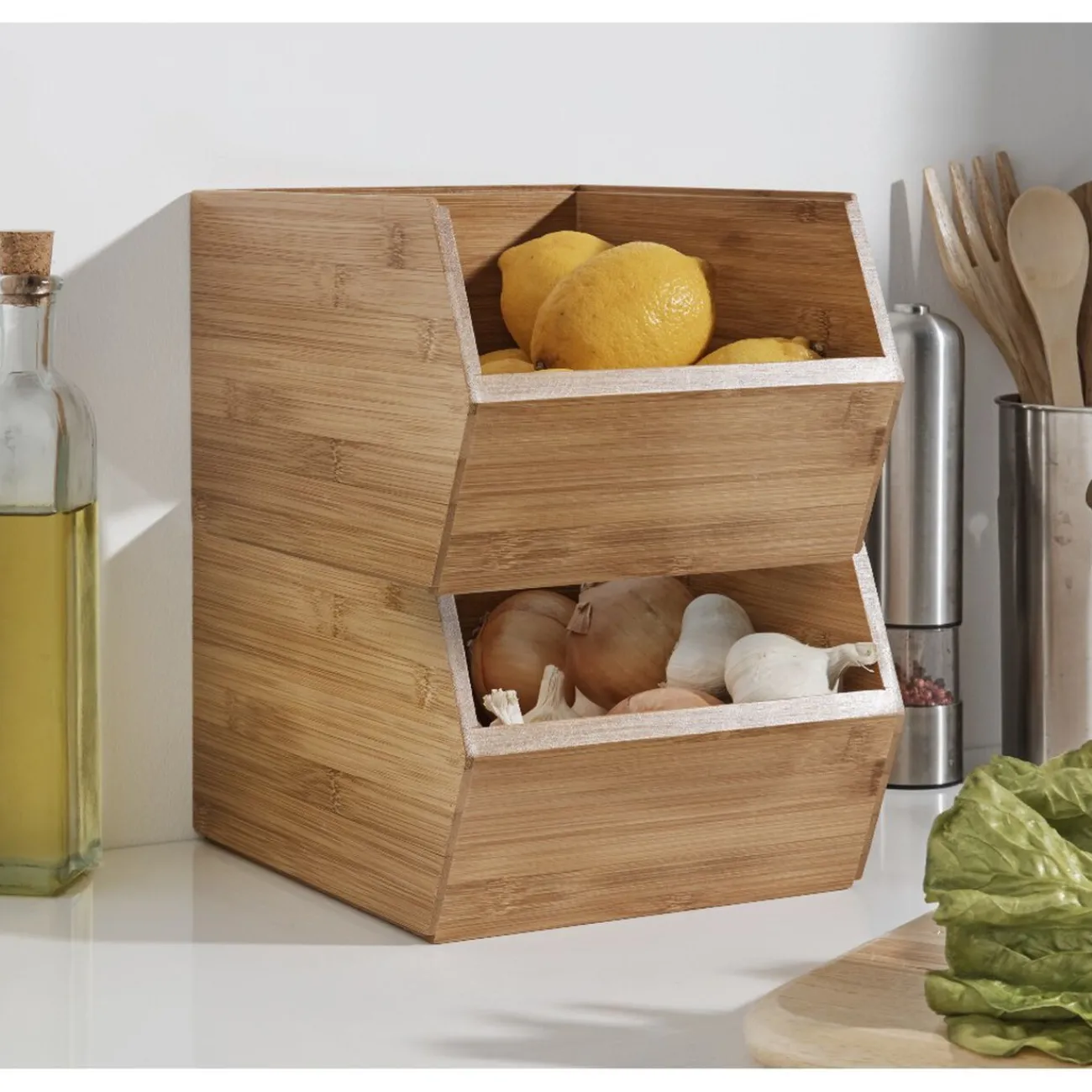 Étagère superposable en bambou marron Rangement De Cuisine