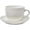 Tasse embossée avec sous-tasse faïence blanc x4|Gifi Hot