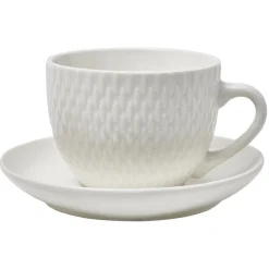 Tasse embossée avec sous-tasse faïence blanc x4|Gifi Hot