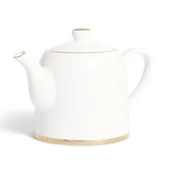 Outlet Théière 1L faïence blanc et doré Ø12xH15xm Vaisselle Et Accessoires De Table