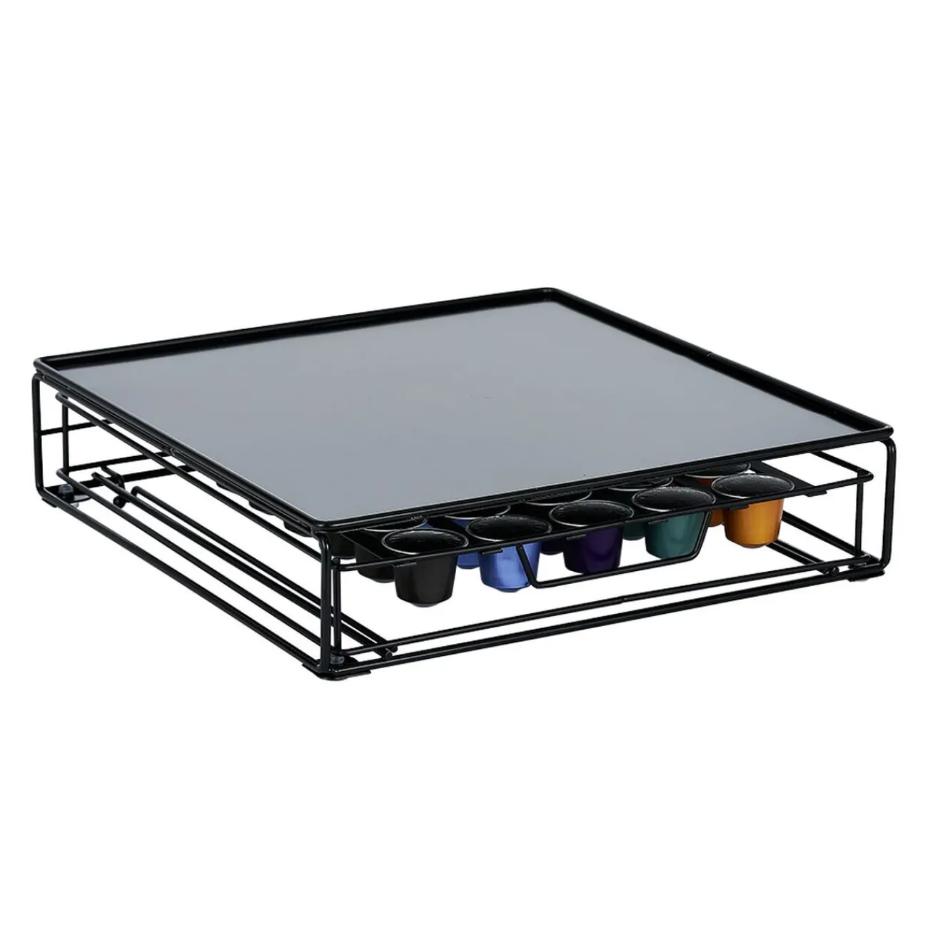 Best Tiroir à capsules plateau et grille en métal noir Rangement De Cuisine