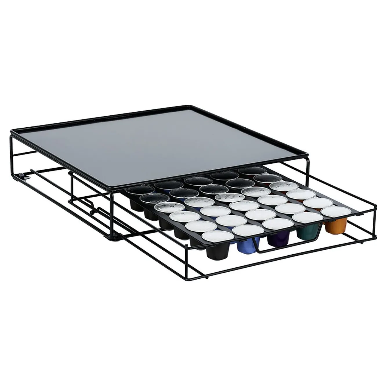 Best Tiroir à capsules plateau et grille en métal noir Rangement De Cuisine