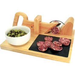 New Trancheuse à saucisson manuelle bambou plateau ardoise Préparation Culinaire