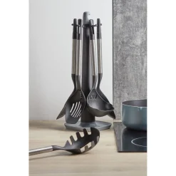 New Ustensiles de cuisine x5 avec support noi et gris Préparation Culinaire