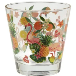 Outlet Verre bas style tropical motif fruits et flamant rose 25cl Vaisselle Et Accessoires De Table