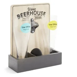 Verres à bière 50cl x2 avec support décapsuleur et 2 sous verres|Gifi Discount